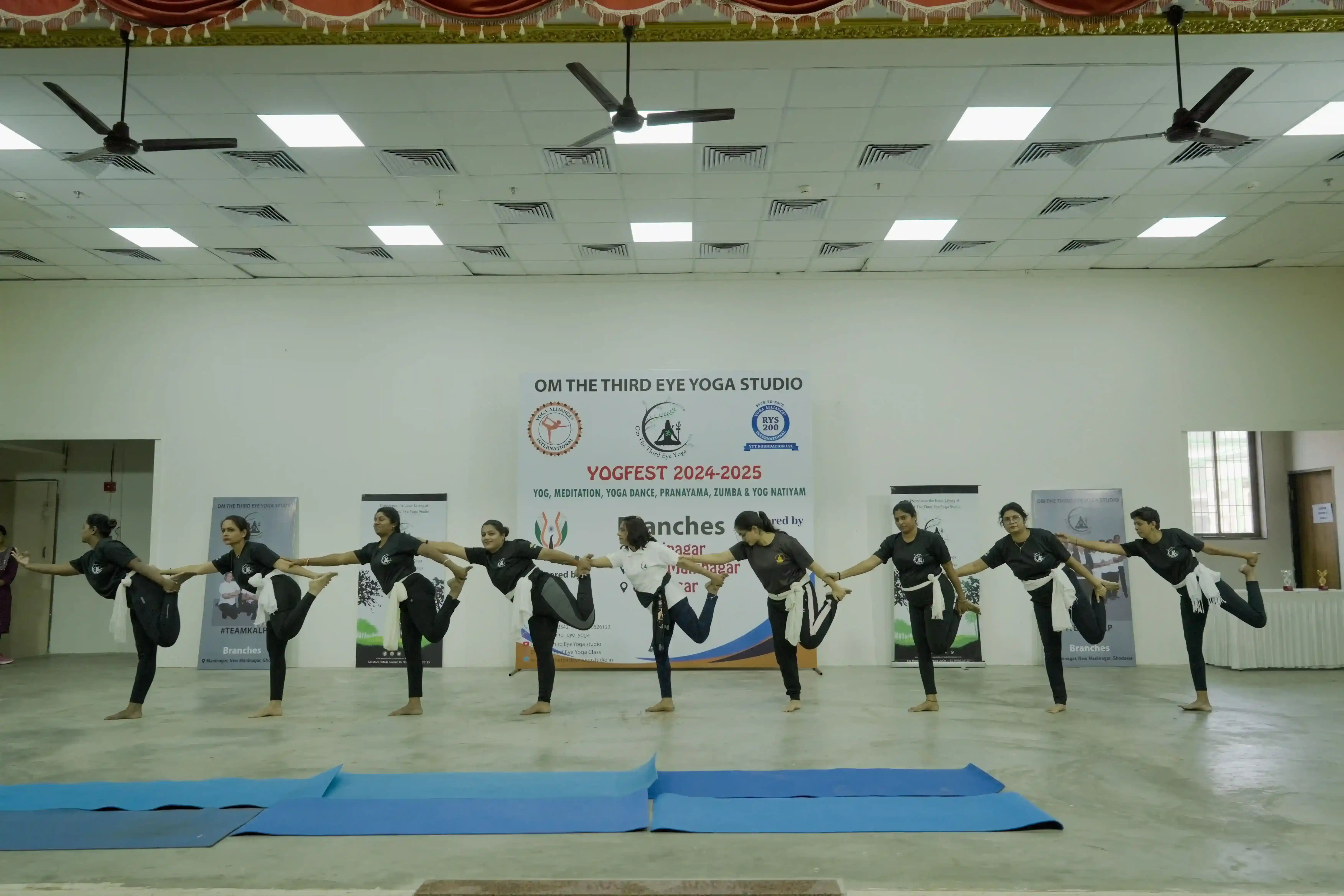 Specialized ladies batch working on core balance and flexibility training.