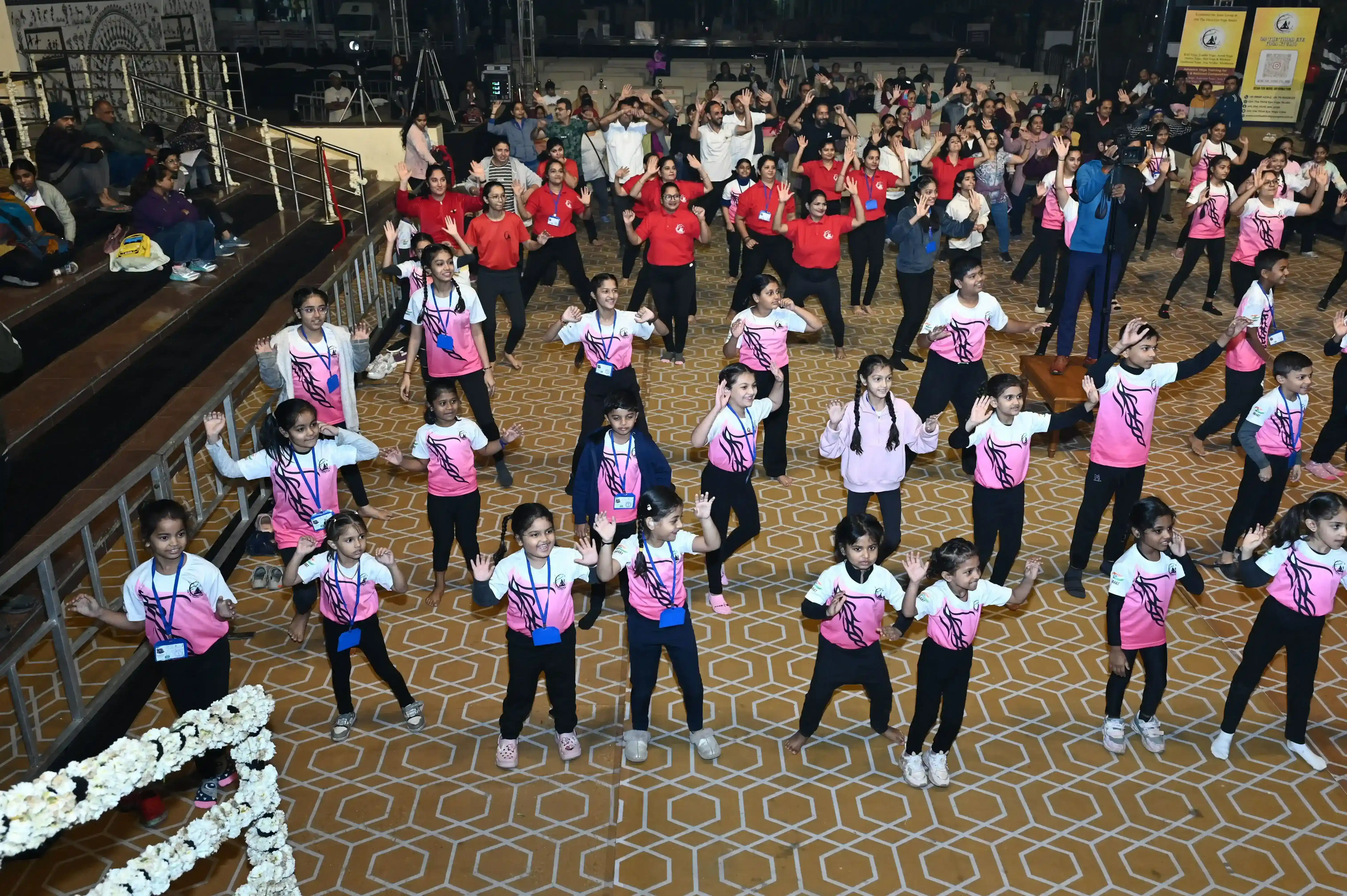 Active kids participating in a high-energy fusion of yoga and rhythmic movement.